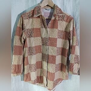 CABIN CREEK Patchwork Corduroy blouse top womens size medium bohemian western